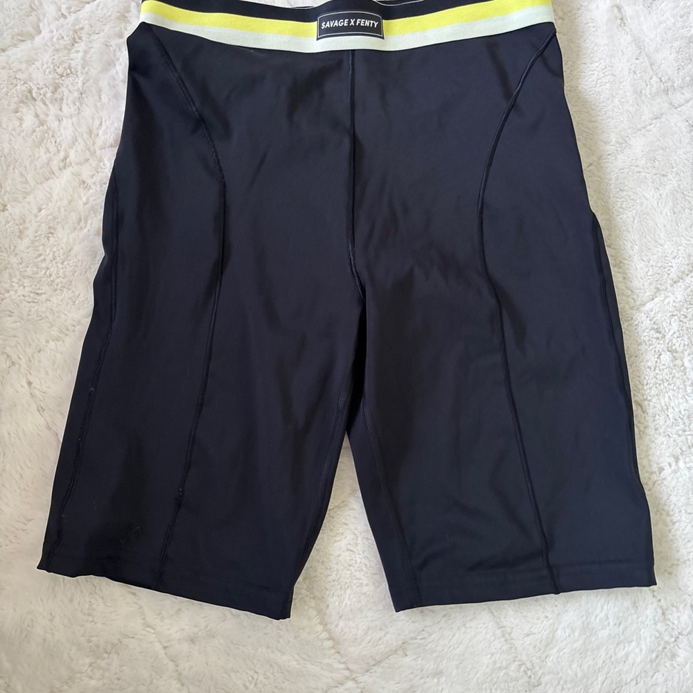 Fenty Beauty Black Shorts with Yellow and White Waistband